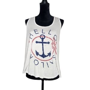 5/$15 Annabelle White Nautical Anchor Hello Sailor Tank Top